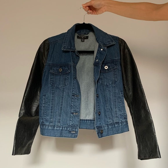 Denim jacket with leather sleeves size XS - Picture 1 of 3